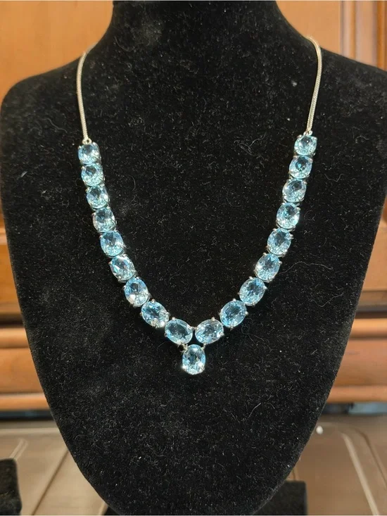 55 CTW Oval Glacier Topaz Rhodium over Sterling Silver Necklace
